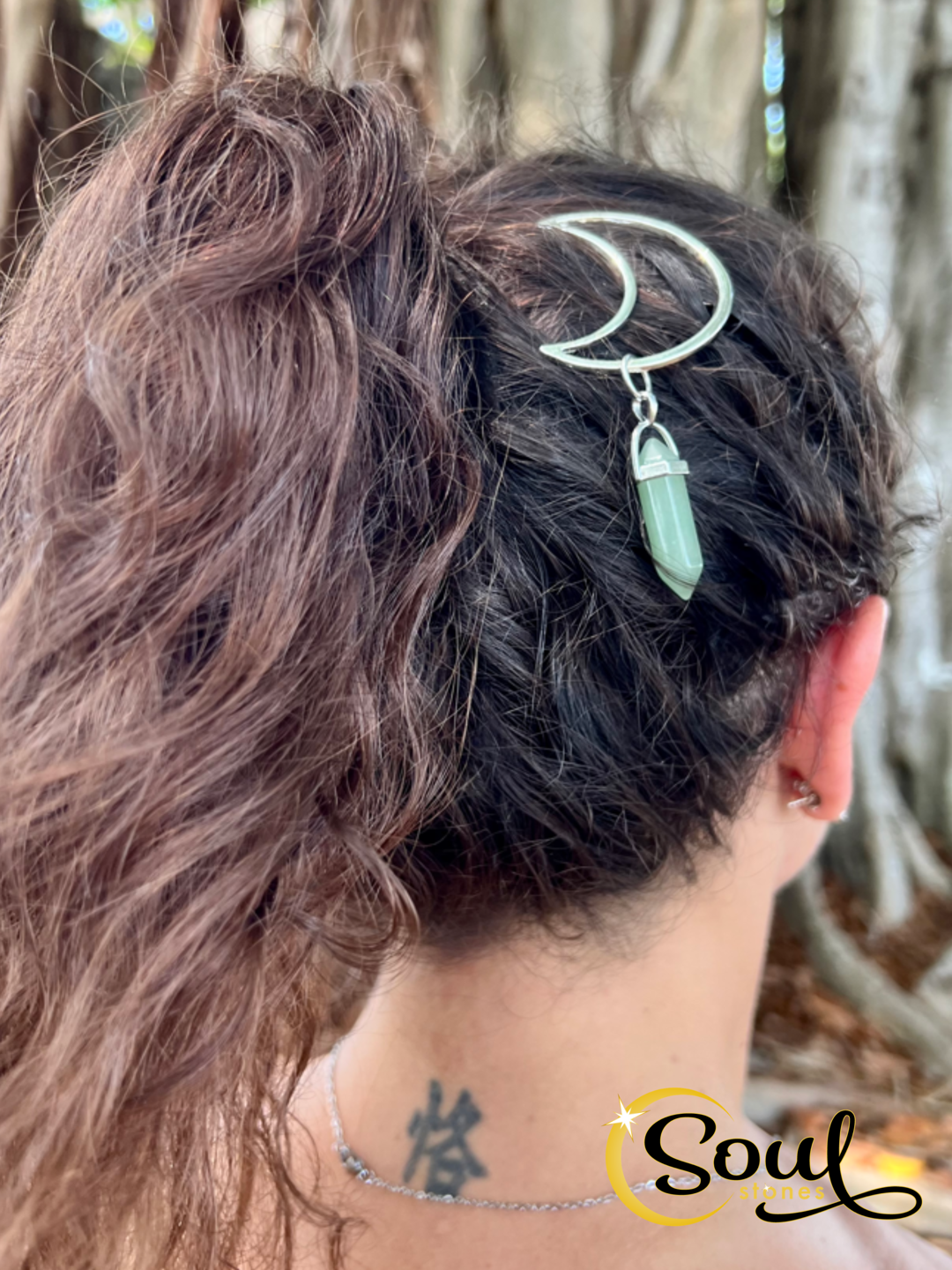 Labradorite Side Moon Hair Clip
