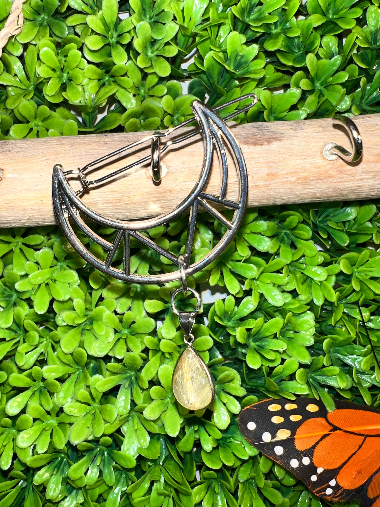 Golden Rutile Half Moon Hair Clip